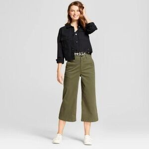 A New Day Olive Green Wide Leg Cropped Jeans Size 6